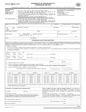 Evidence of Insurability Coverage Detail Form