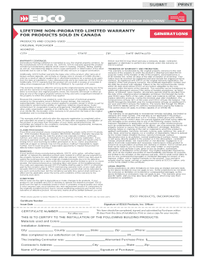 EDCO Lifetime Non-Prorated Limited Warranty