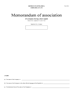 South Africa Company Memorandum of Association
