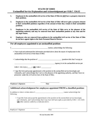 Ohio Unclassified Service Acknowledgment