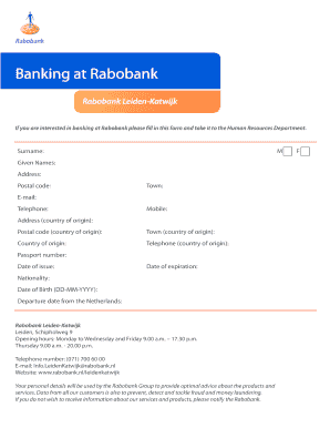 Rabobank Employment Application Form