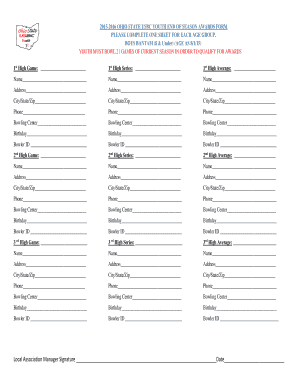 Ohio State USBC Youth End of Season Awards Form