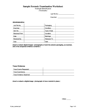 Forensic Toolmark Identification Worksheet