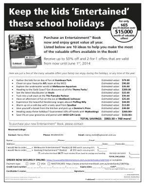 Melbourne Entertainment Book Order Form