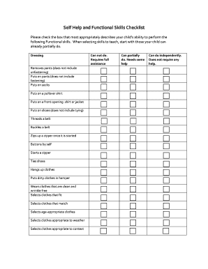 Self Help and Functional Skills Checklist