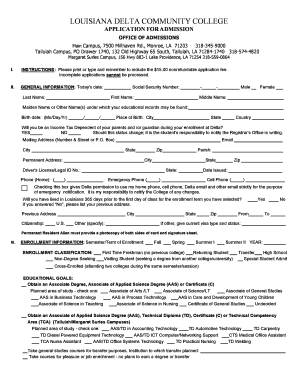 Louisiana Delta Community College Application for Admission