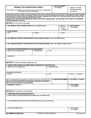 Request for Verification of Birth