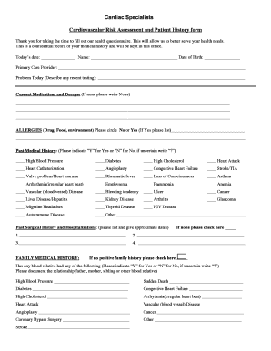 Cardiovascular Risk Assessment and Patient History Form