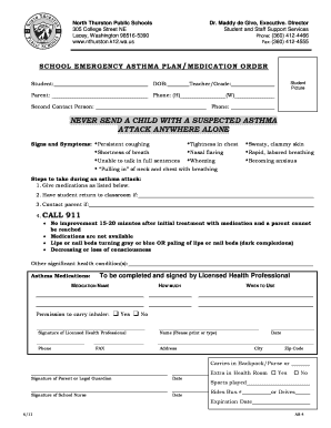 School Emergency Asthma Plan