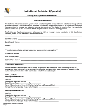 Training and Experience Assessment for State Hospitals