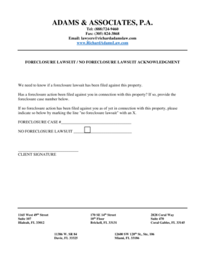 Foreclosure Lawsuit Acknowledgement Form