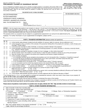 California Preliminary Change of Ownership Report
