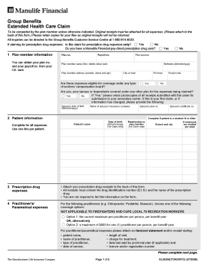 Manulife Extended Health Care Claim Form