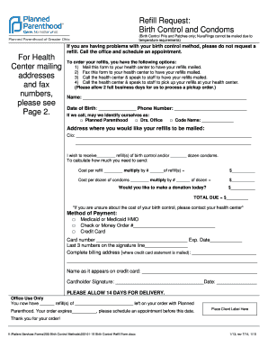 Birth Control Refill Request Form