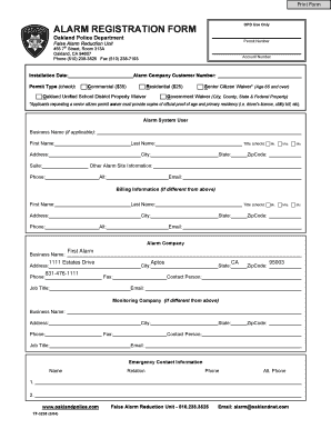 Oakland Police Department Alarm Registration Form