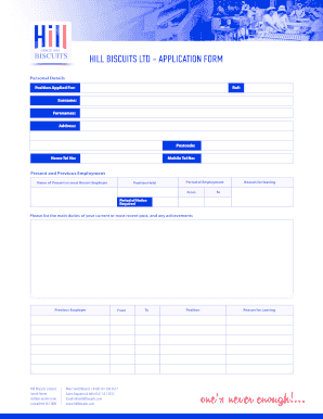 Hill Biscuits Ltd Application Form