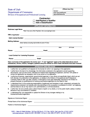 Utah Contractor License Modification Application