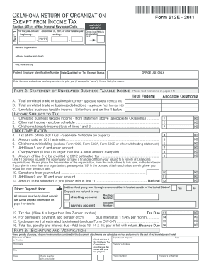 Oklahoma Return of Organization Form 512E - 2011