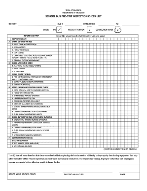 Louisiana School Bus Pre-Trip Inspection Checklist
