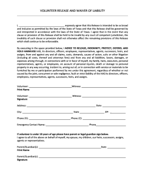 Volunteer Release and Waiver of Liability