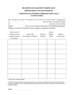 Building Management Ordinance Convenor Appointment Form