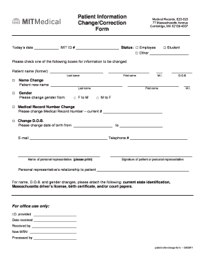 Patient Information Change Form