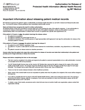Authorization for Release of Mental Health Records