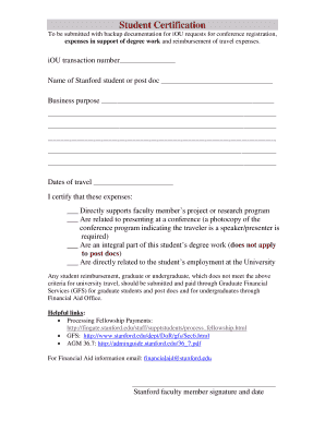 Stanford Student Certification Form