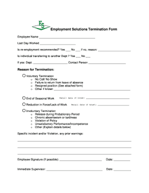 Employment Solutions Termination Form