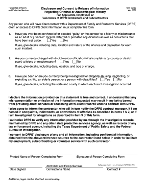 Texas DFPS Disclosure and Consent Form 2970c