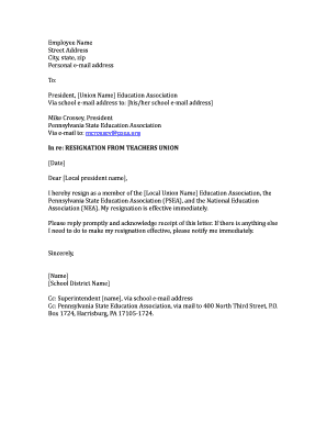 Teacher Union Resignation Letter