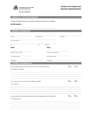 MBA Application Questionnaire