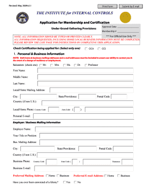 Application for Membership and Certification