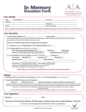UK Donation Form for Arrhythmia Alliance