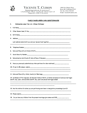 Family Based Green Card Questionnaire