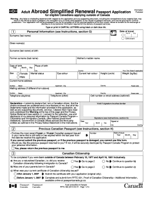 Adult Abroad Simplified Renewal Passport Application