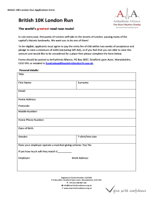 British 10K London Run Application Form