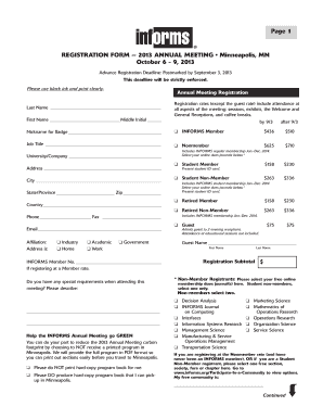 2013 INFORMS Annual Meeting Registration Form