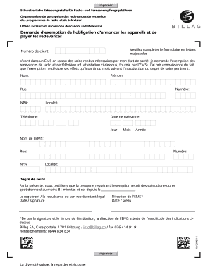 Demande d’exemption de l’obligation d’annoncer les appareils et de payer les redevances