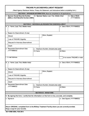 TRICARE Plus Disenrollment Request Form