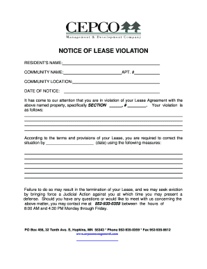 Notice of Lease Violation