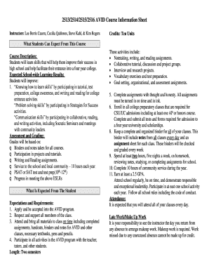AVID Course Information Sheet