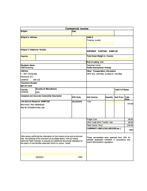 Commercial Invoice for Samples