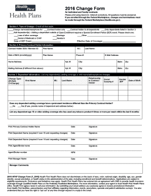2016 Health First Change Form