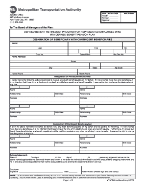 MTA Defined Benefit Pension Plan Beneficiary Designation Form