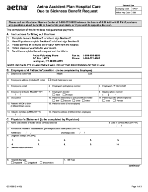 Aetna Accident Plan Hospital Care Benefit Request Form