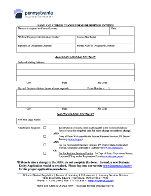Pennsylvania Business Entity Name and Address Change Form
