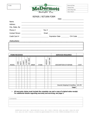 McDermott Cue Repair Return Form