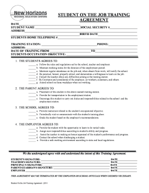 Student On the Job Training Agreement