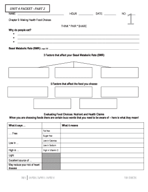 Health Food Choices Worksheet